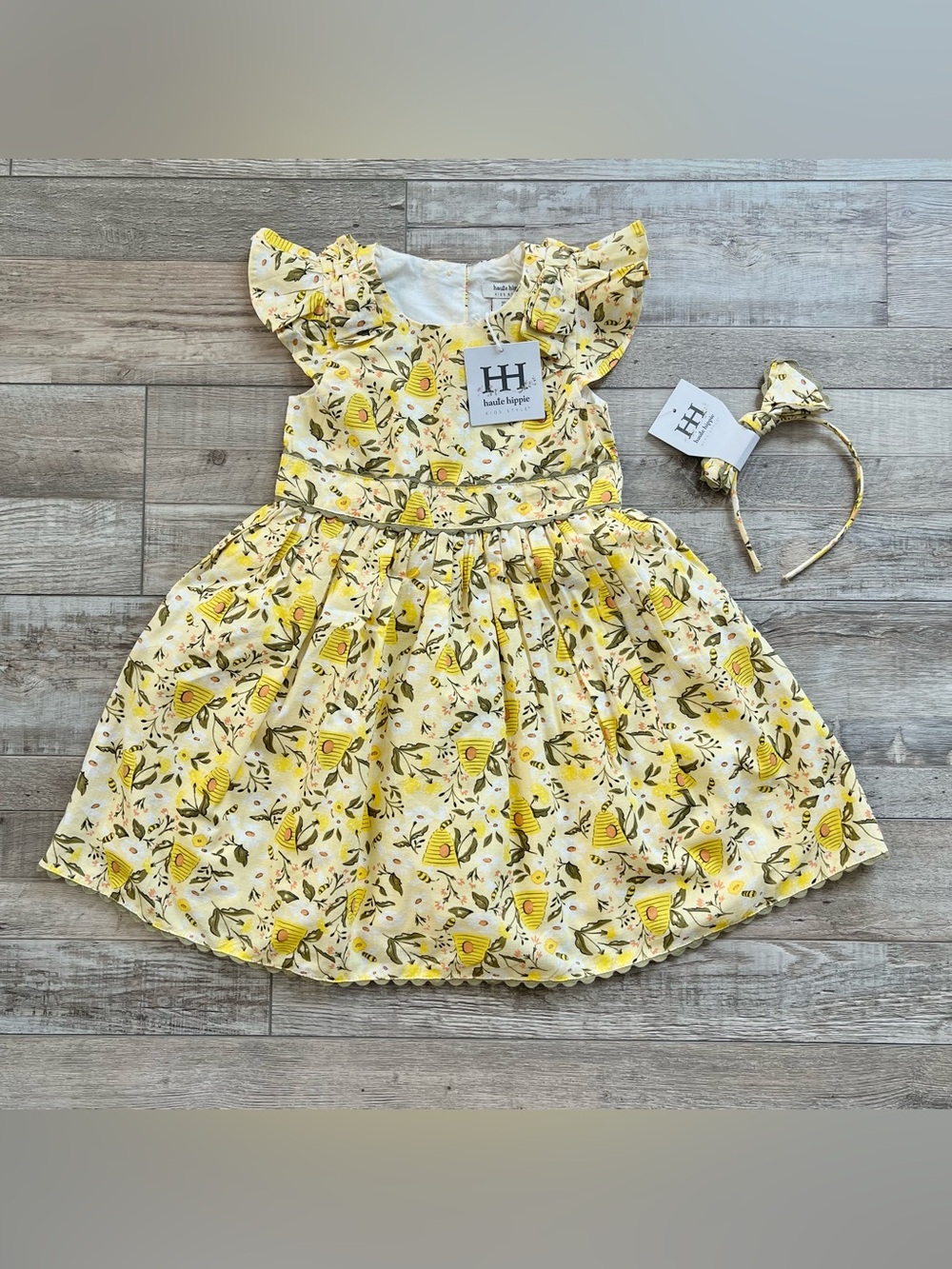 NWT Haute Hippie Girls Honey Bee Dress and Headband Size 5